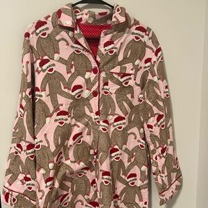 Nick and Nora Pink and Brown Monkey with Santa Hat Nightgown Size Medium